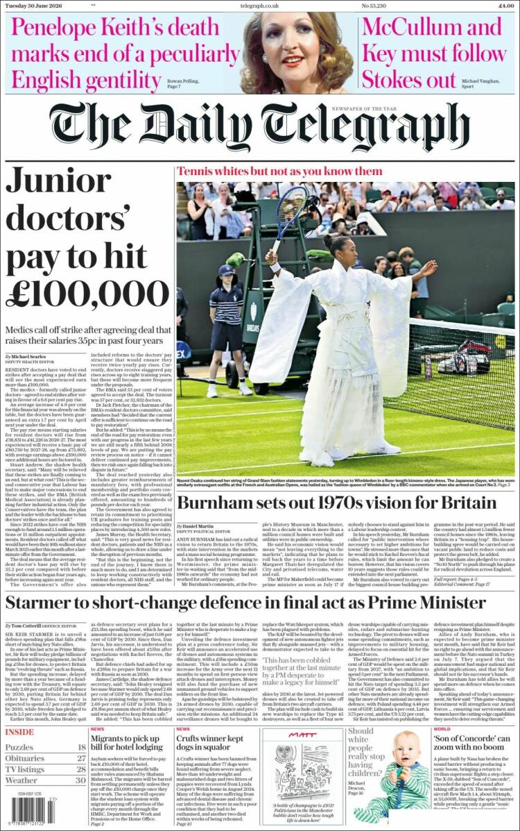 Portada de Daily Telegraph (Reino Unido)