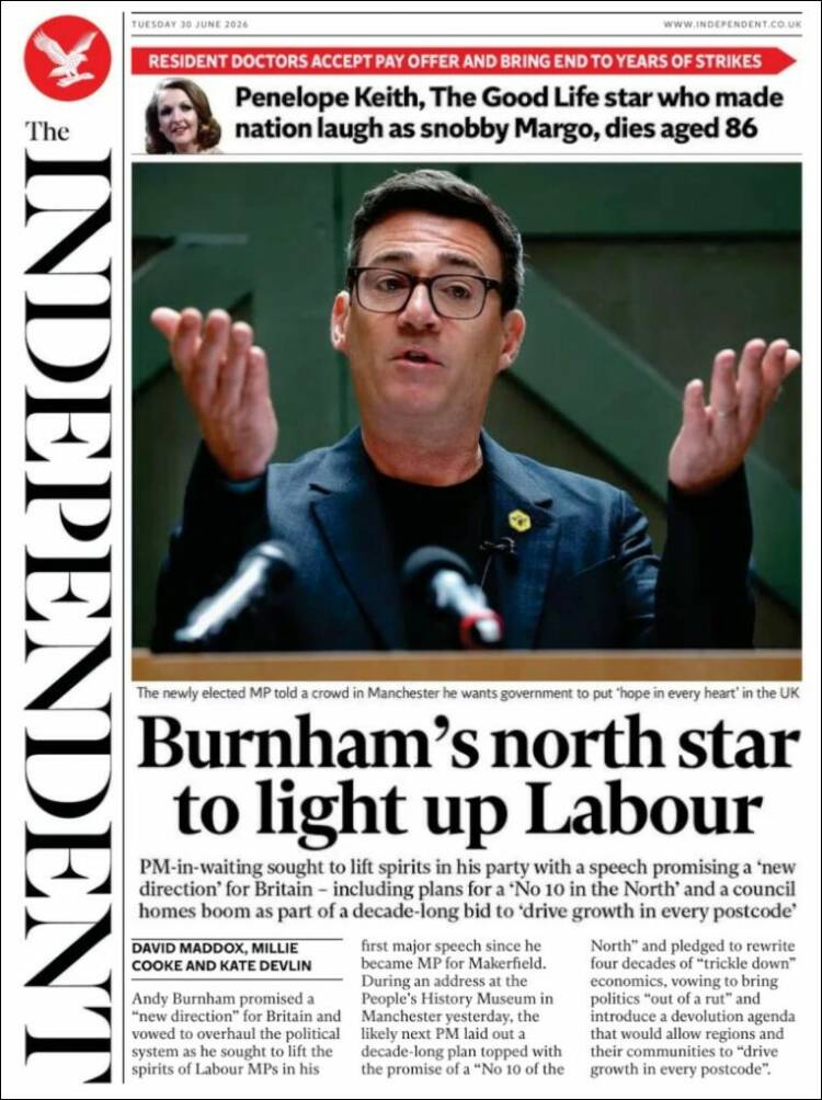 Portada de The Independent (Reino Unido)