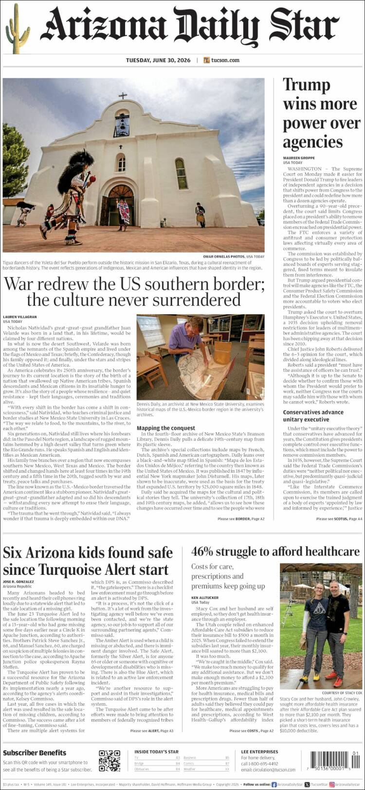 Portada de Arizona Daily Star (USA)
