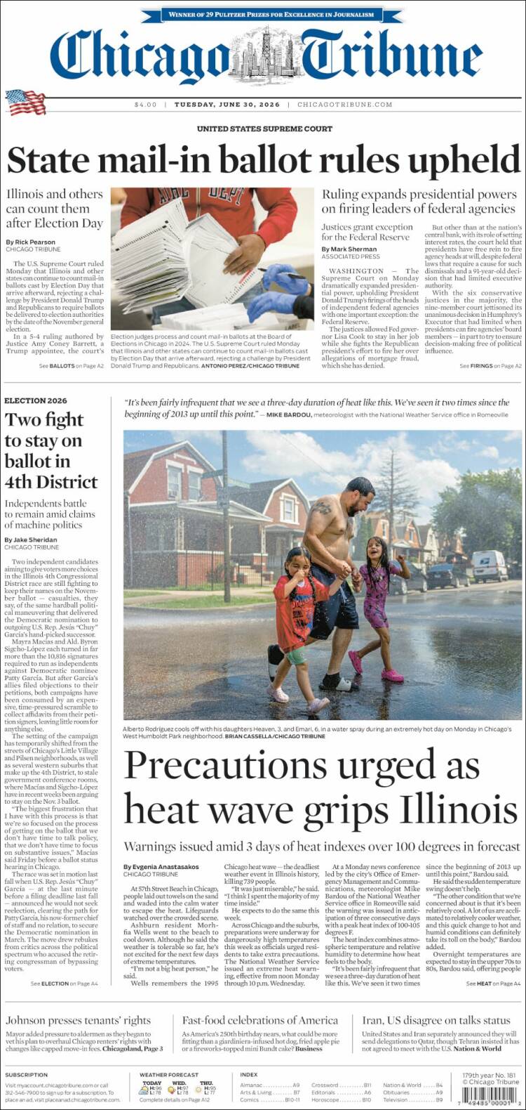 Portada de Chicago Tribune (USA)