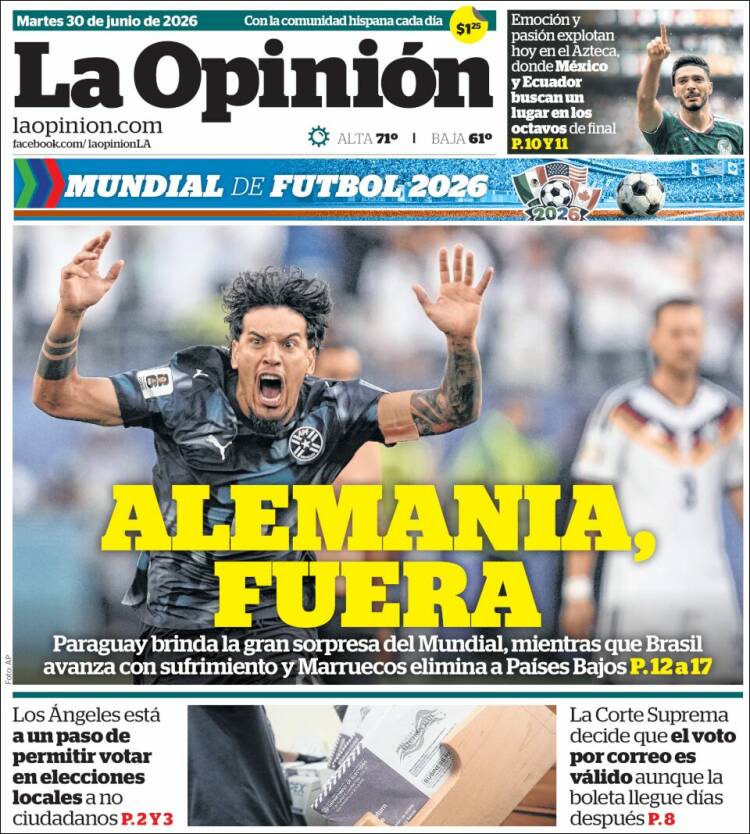 Portada de La Opinión (USA)