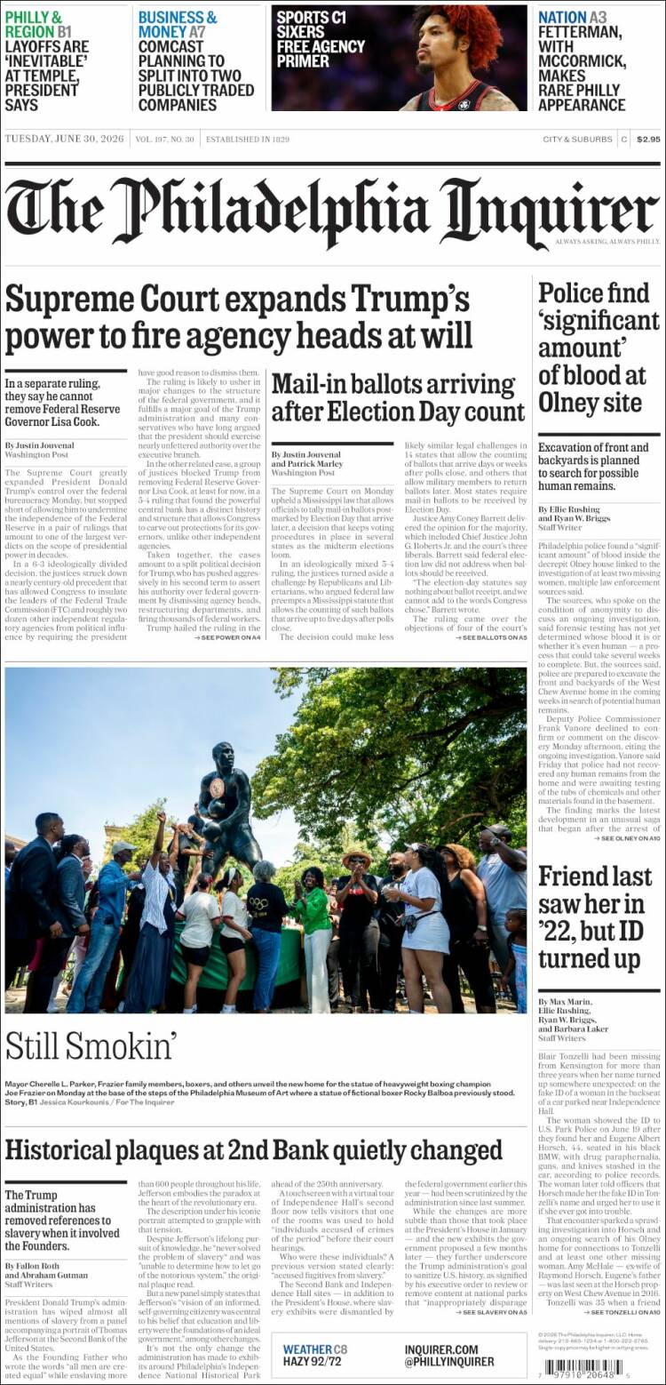 Portada de Philadelphia Inquirer (USA)