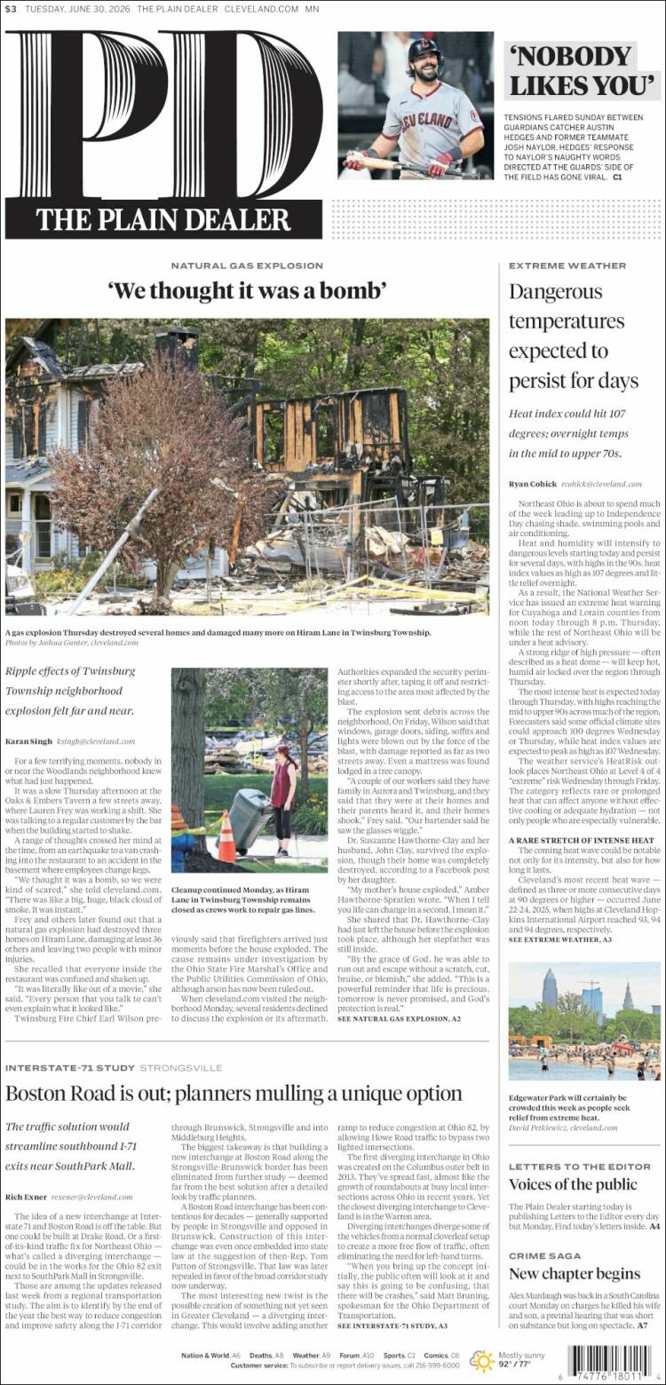 Portada de The Plain Dealer (USA)