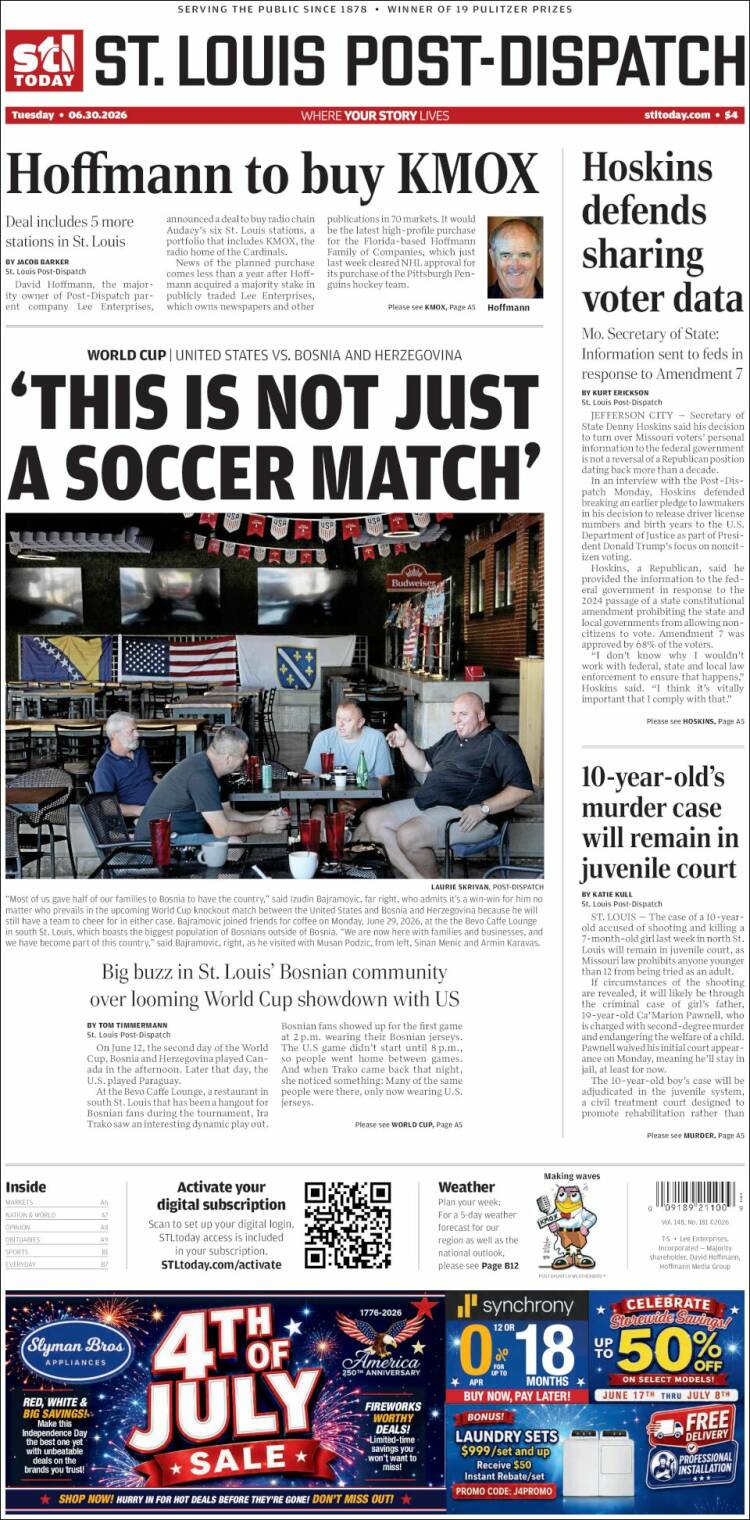Portada de St. Louis Post-Dispatch (USA)