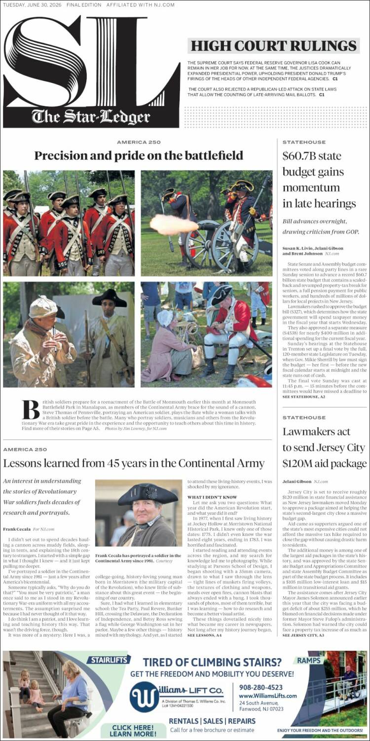 Portada de Star-Ledger (USA)