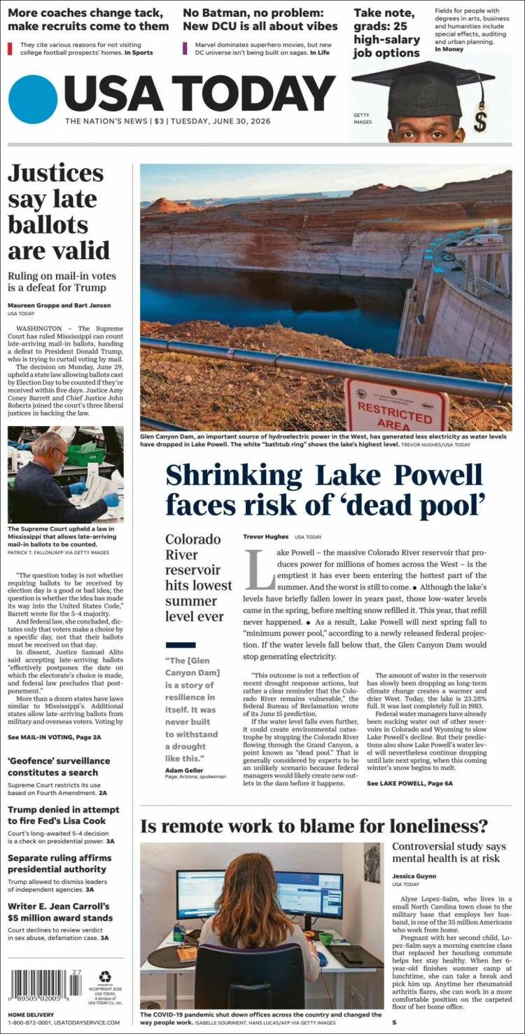 Portada de USA Today (USA)