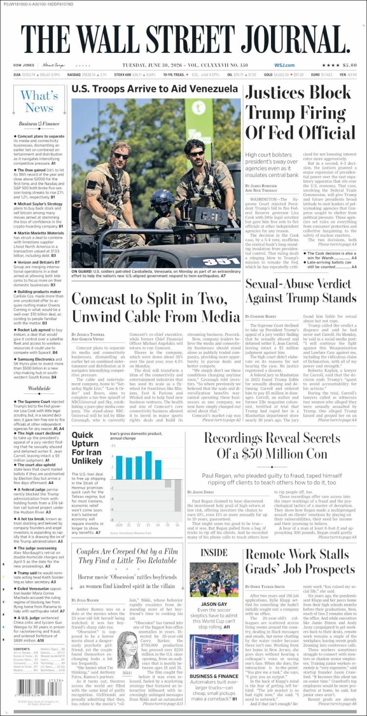 Portada de Wall Street Journal (USA)