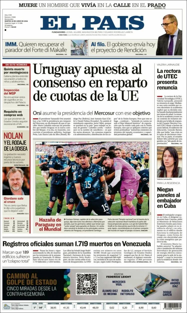 Portada de El País (Uruguay)