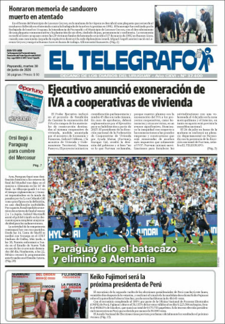 Portada de El Telégrafo (Uruguay)