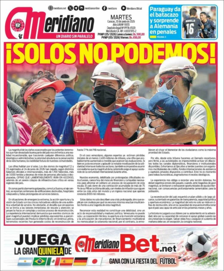 Portada de Meridiano (Venezuela)