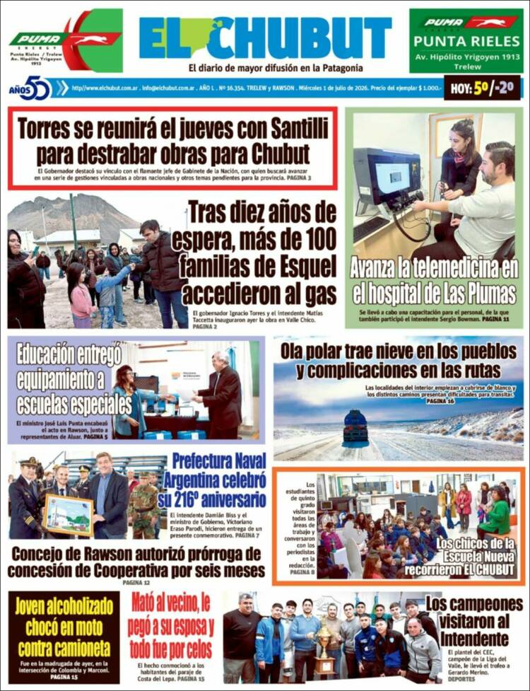 Portada de El Chubut (Argentina)