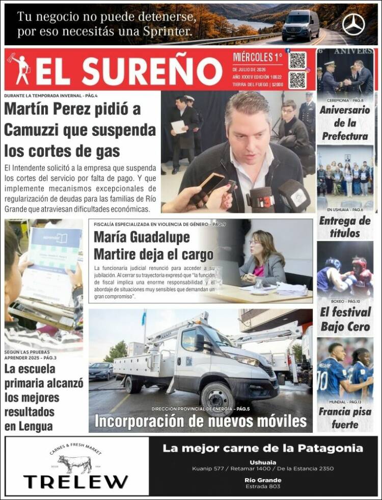 Portada de Diario El Sureño (Argentina)