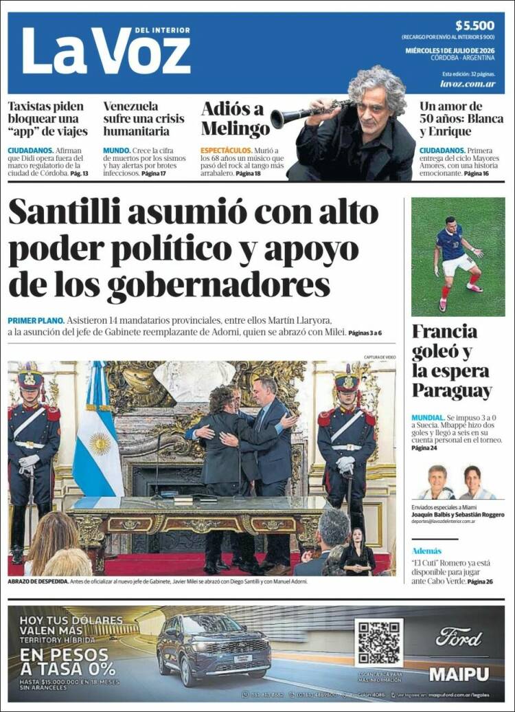 Portada de La Voz del Interior (Argentina)