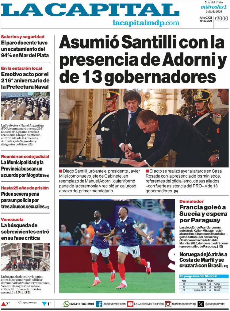 Portada de Diario La Capital - Mar del Plata (Argentina)