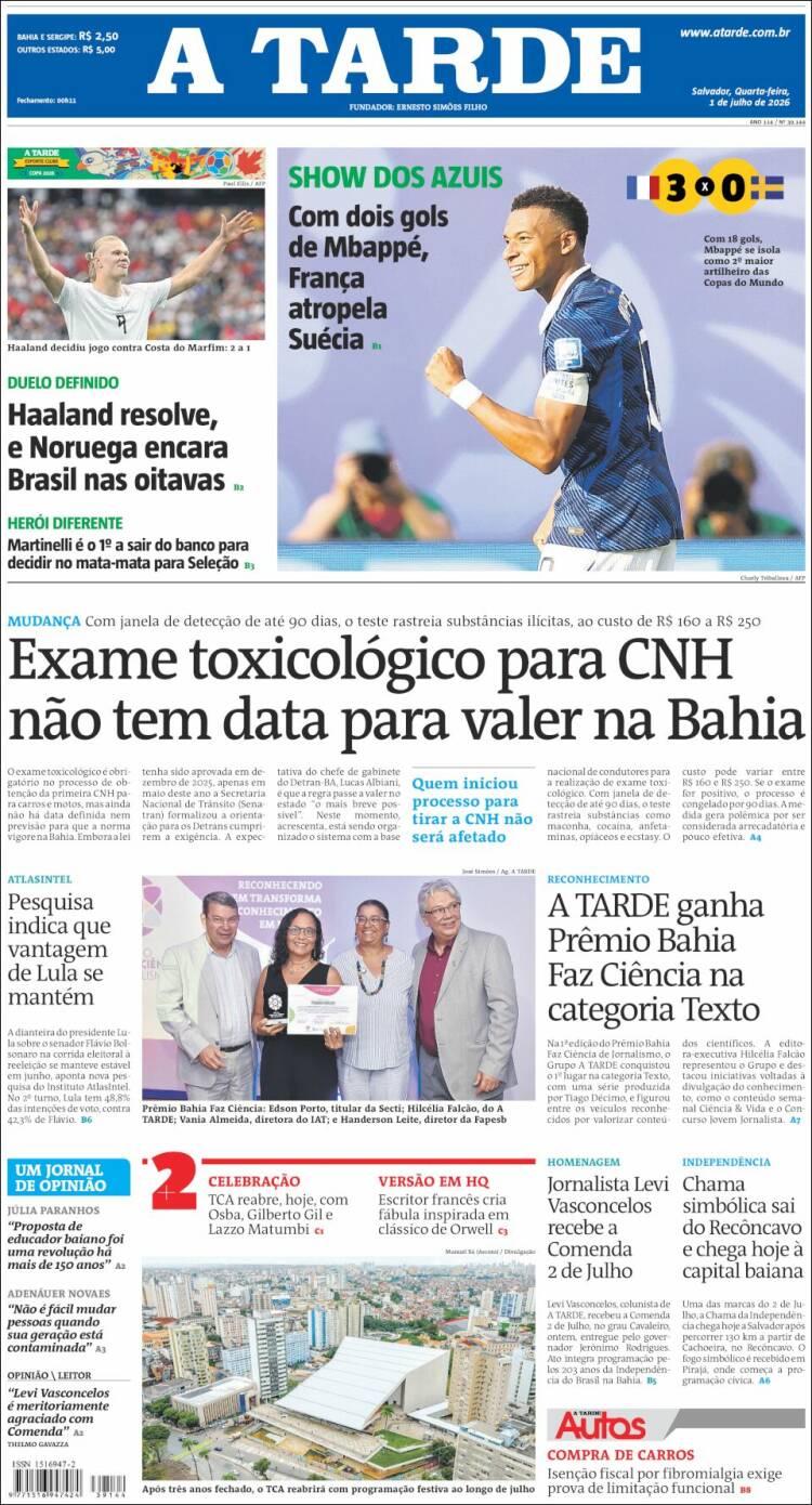 Portada de Diário A Tarde (Brasil)