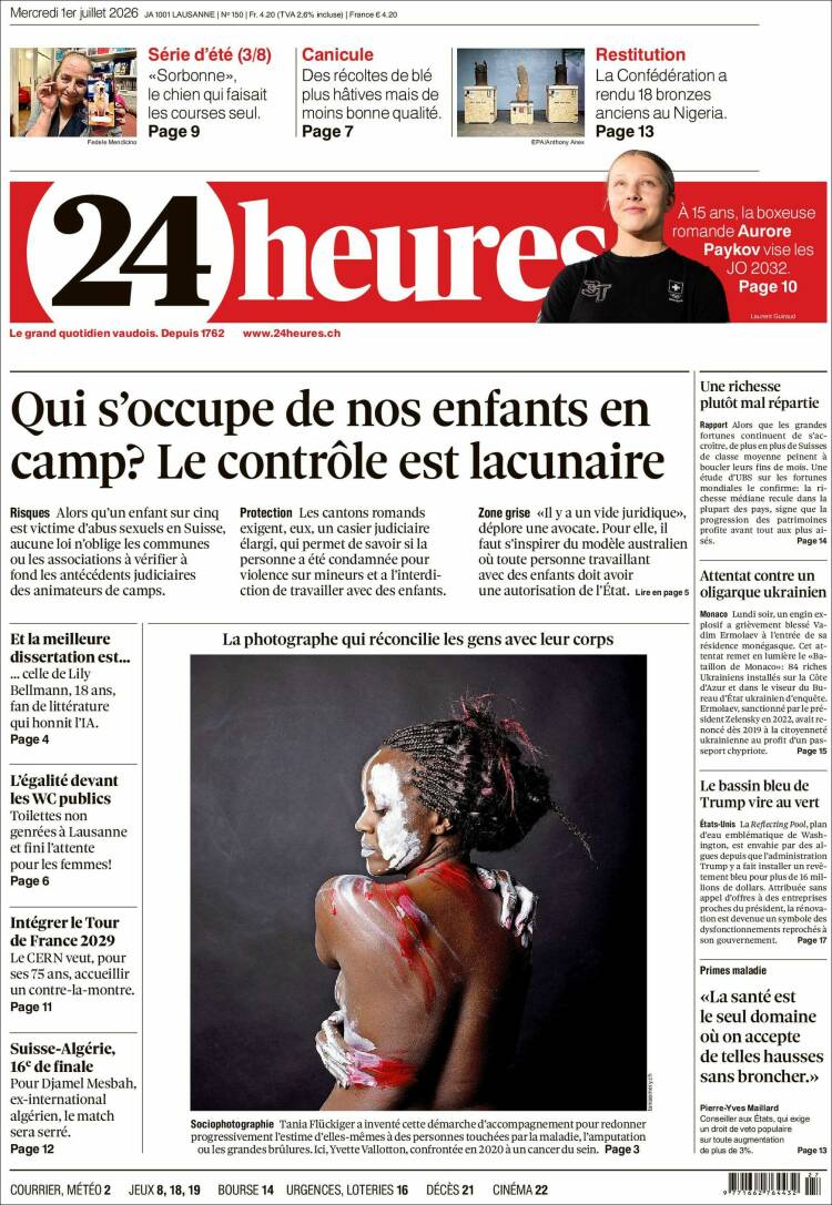Portada de 24 Heures (Suiza)