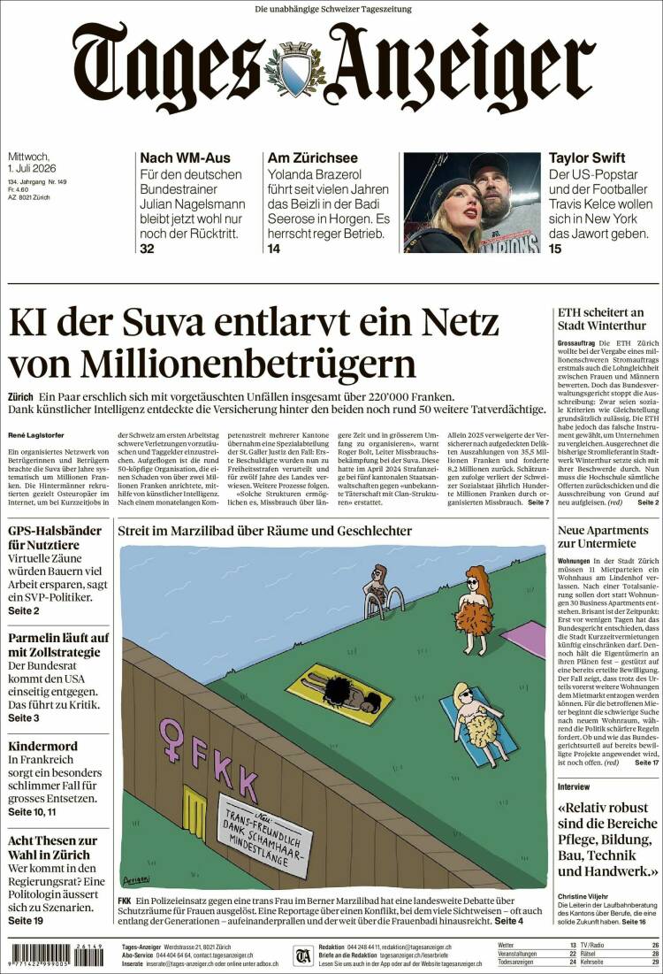 Portada de Tages-Anzeiger (Suiza)