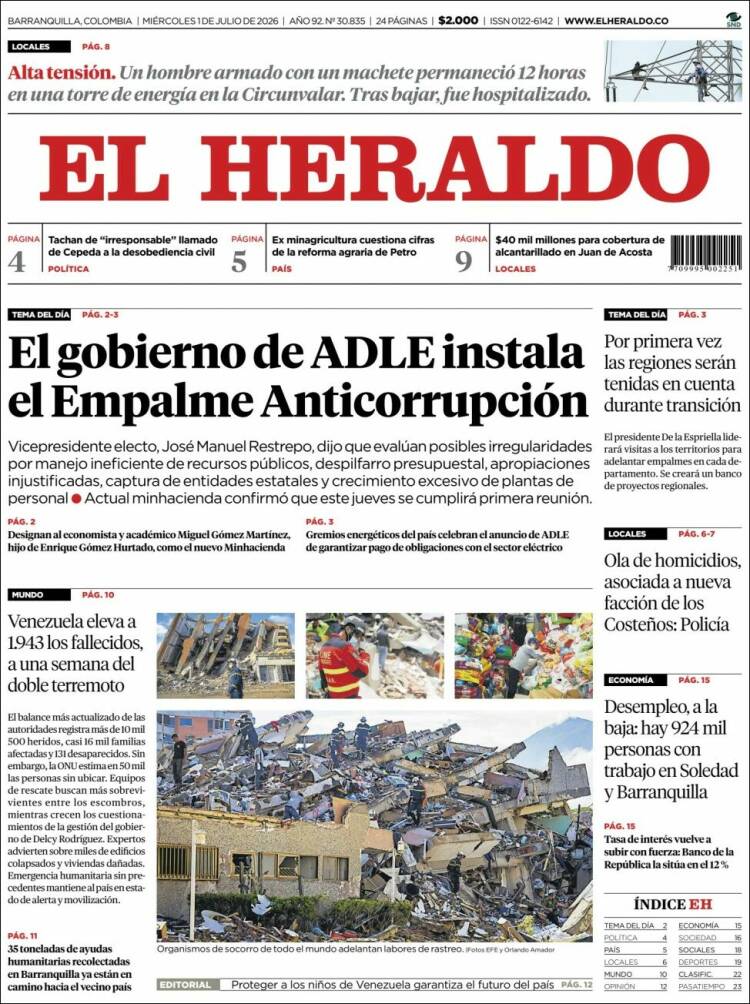 Portada de El Heraldo (Colombia)
