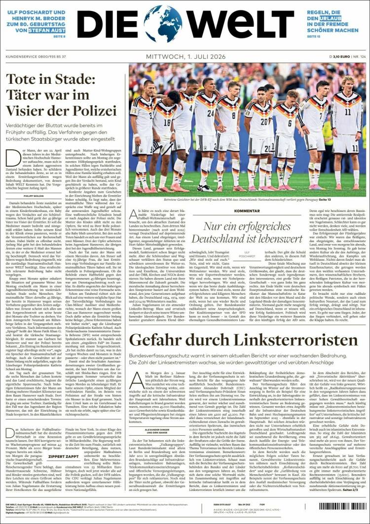 Portada de Die Welt (Alemania)
