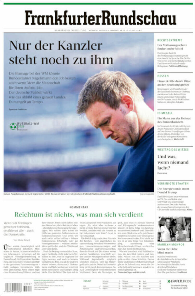 Portada de Frankfurter Rundschau (Alemania)