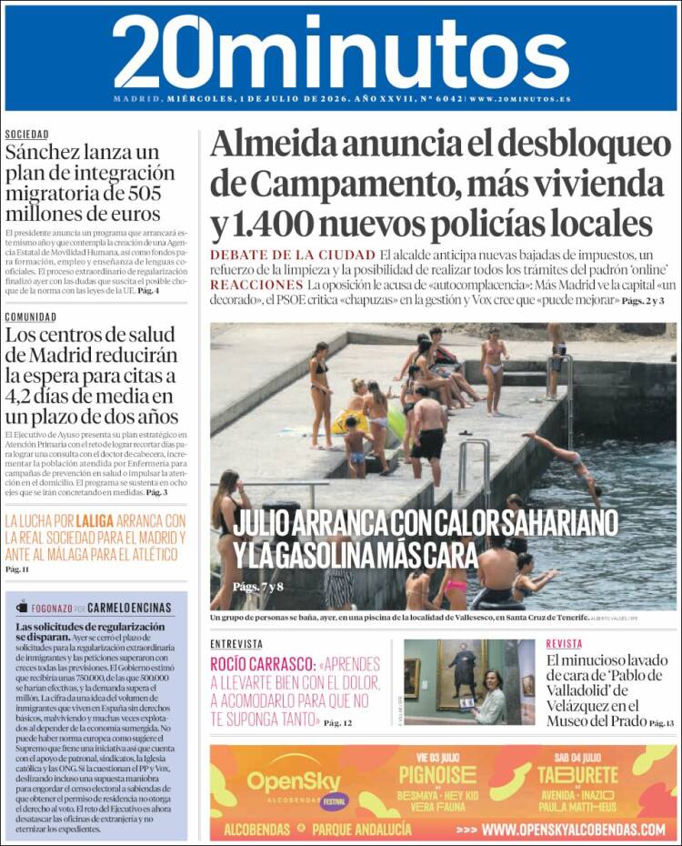 Portada de 20 Minutos - Madrid (Espa&ntilde;a)