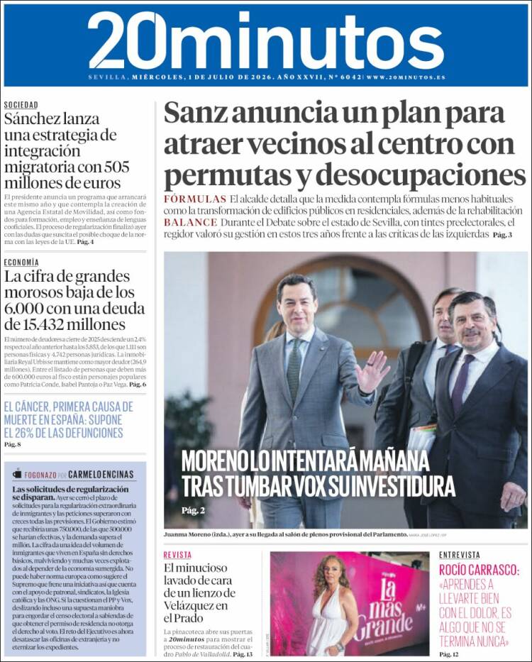 Portada de 20 Minutos - Sevilla (Espa&ntilde;a)