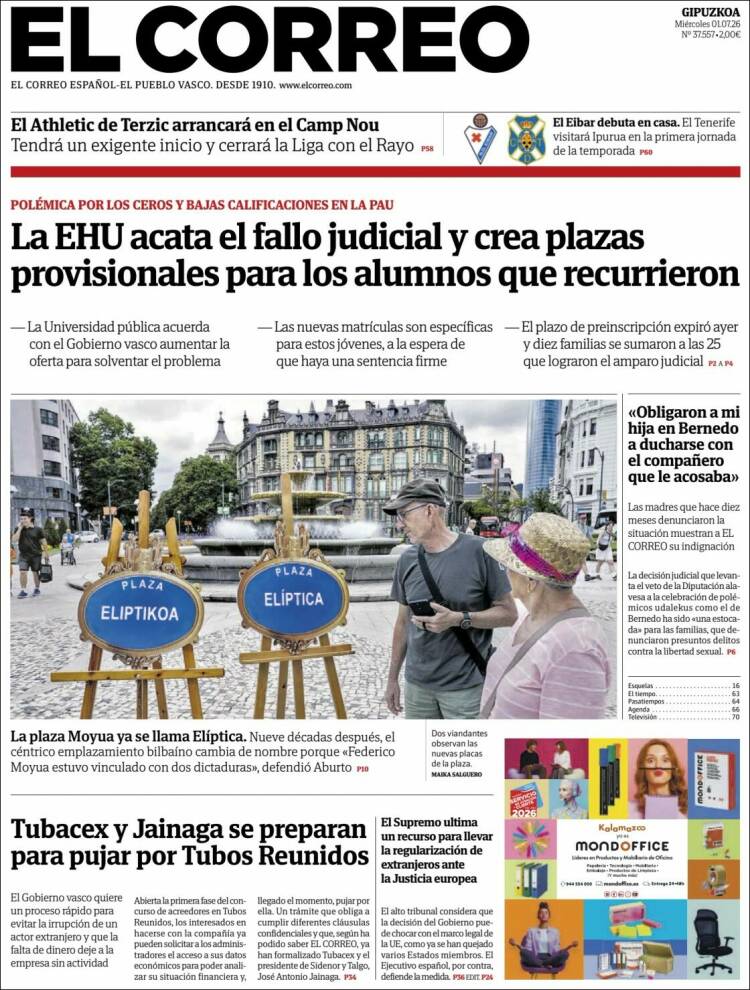Portada de El Correo - Guipuzcoa (Espa&ntilde;a)