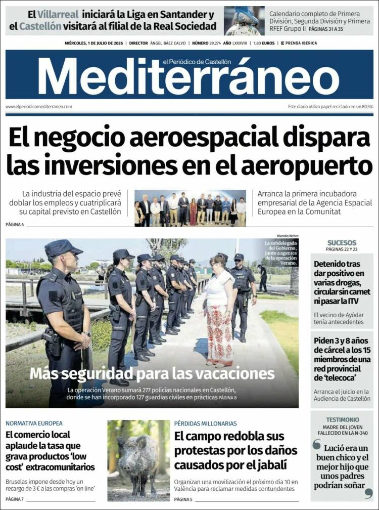 Portada de El Periódico Mediterraneo (Espa&ntilde;a)