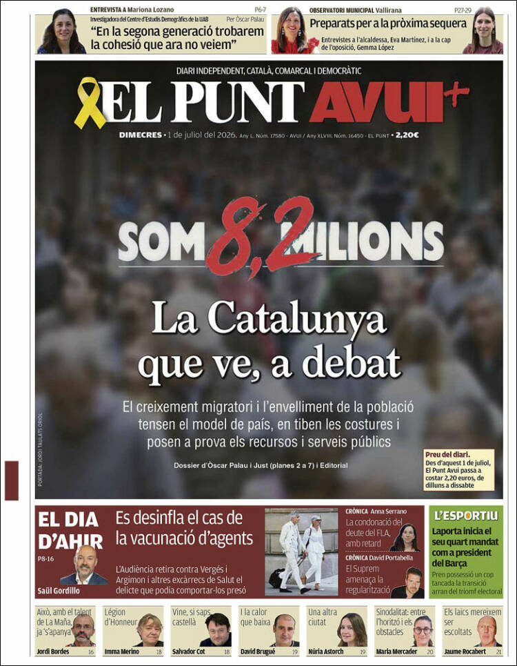 Portada de El Punt Avui (Espa&ntilde;a)