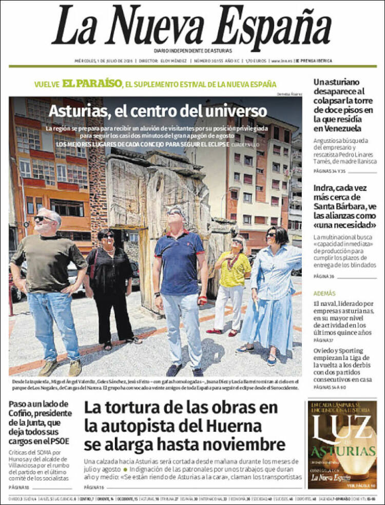 Portada de La Nueva España (Espa&ntilde;a)