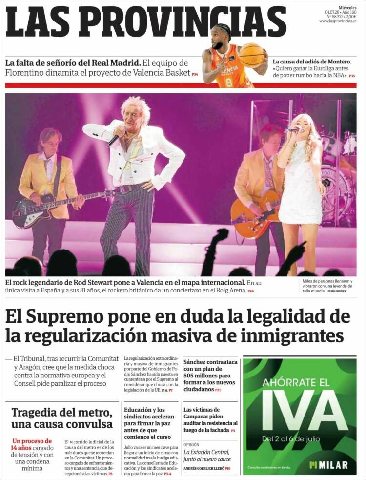 Portada de Las Provincias (Espa&ntilde;a)