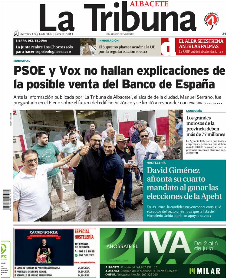 Portada de La Tribuna de Albacete (Espa&ntilde;a)