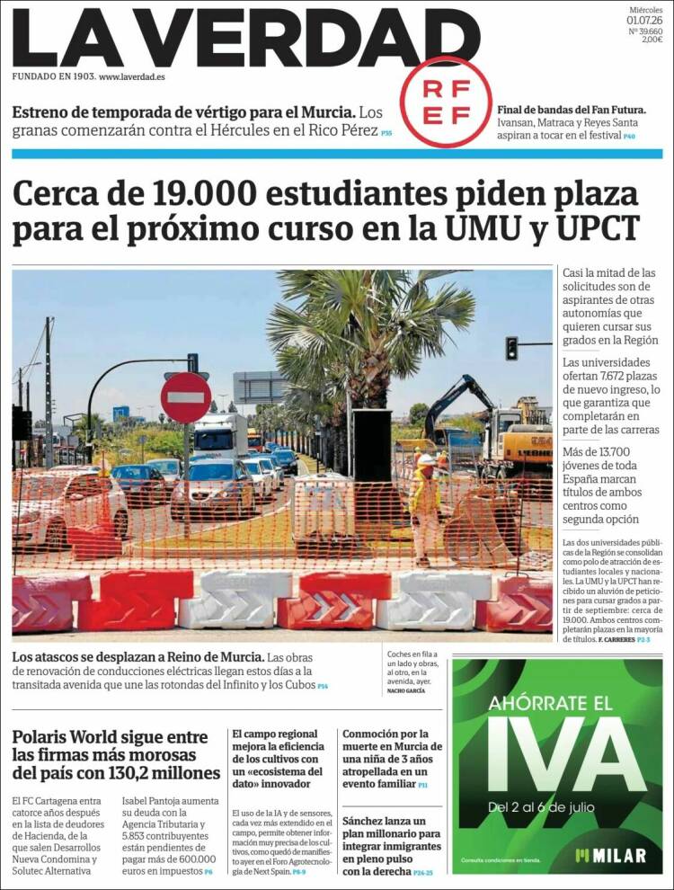 Portada de La Verdad de Murcia (Espa&ntilde;a)