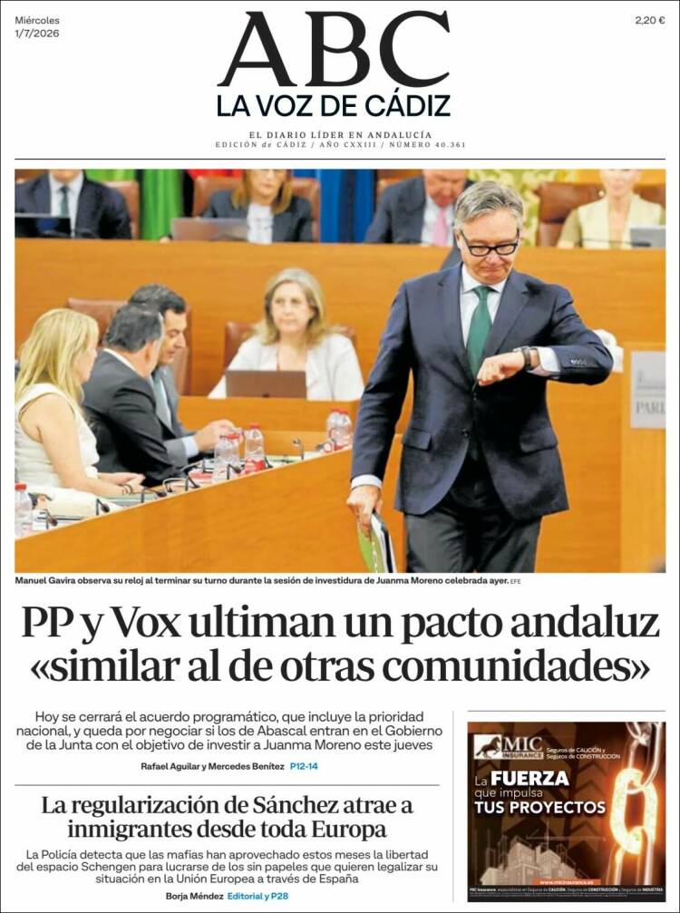 Portada de La Voz de Cádiz (Espa&ntilde;a)