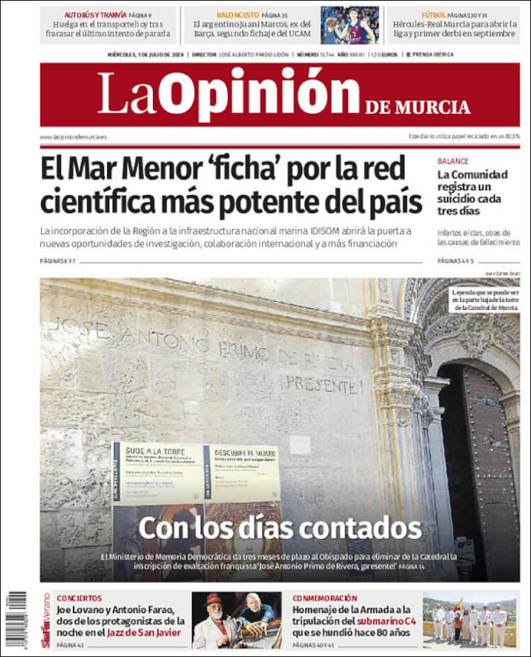 Portada de La Opinión de Murcia (Espa&ntilde;a)