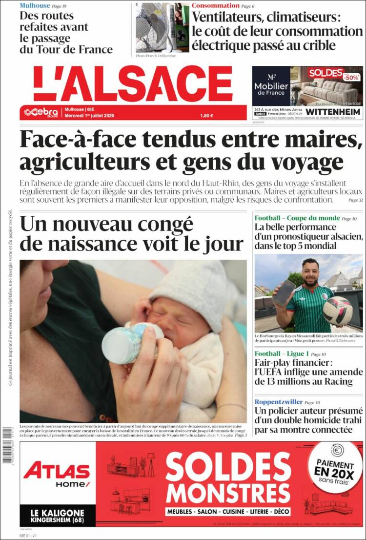 Portada de Journal L'Alsace (Francia)