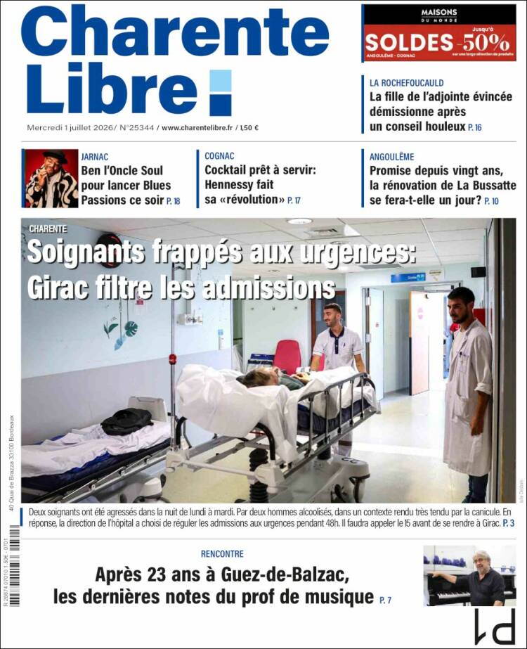Portada de Charente Libre (Francia)