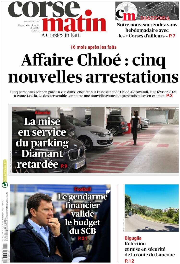 Portada de Corse-Matin (Francia)