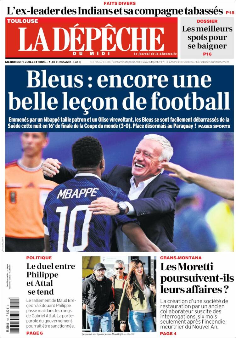 Portada de La Dépêche du Midi (Francia)