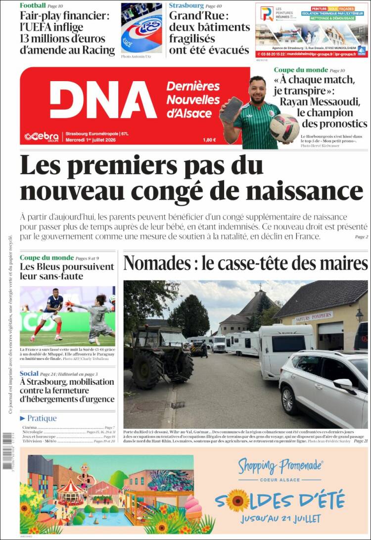 Portada de Les Dernières Nouvelles d'Alsace (Francia)