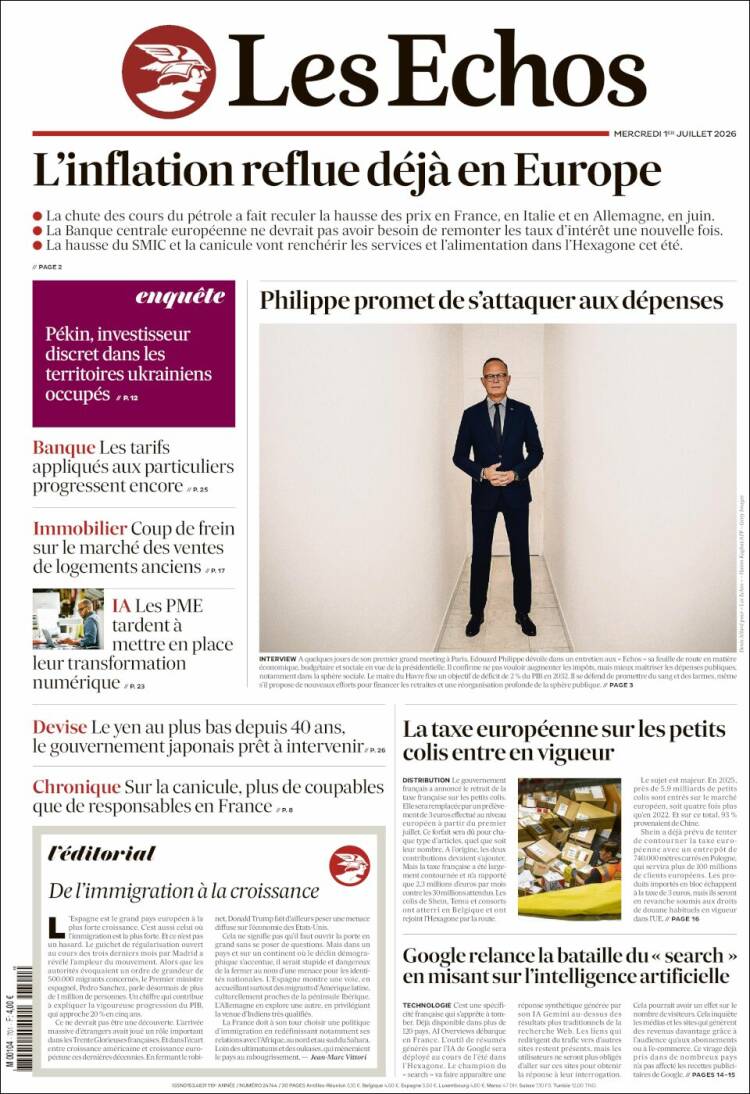 Portada de Les Echos (Francia)
