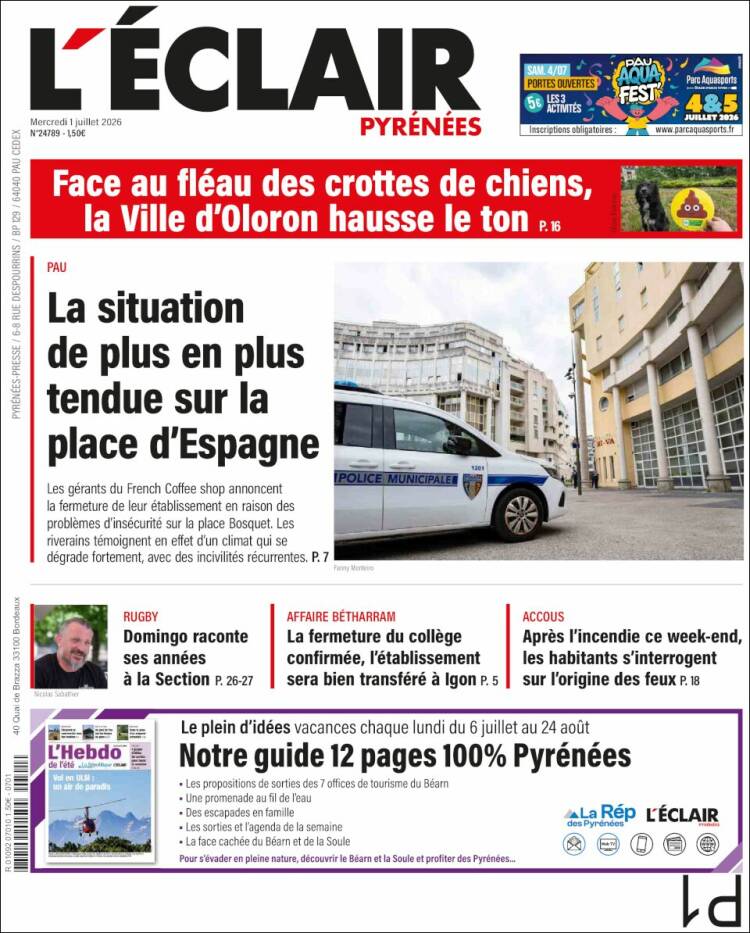 Portada de L'Eclair des Pyrénées (Francia)