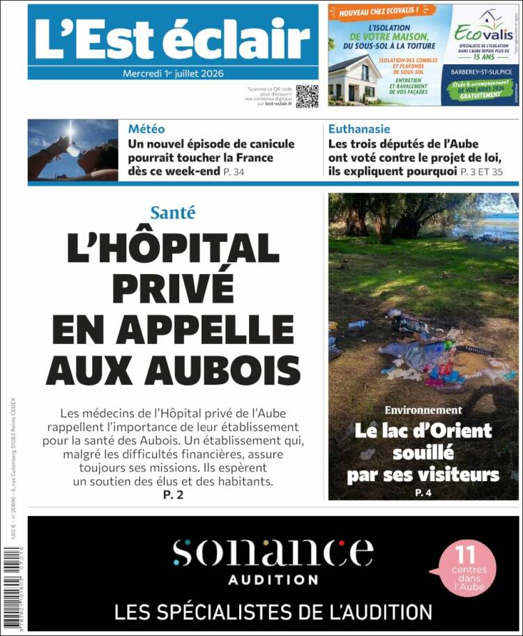Portada de L'Est Eclair (Francia)