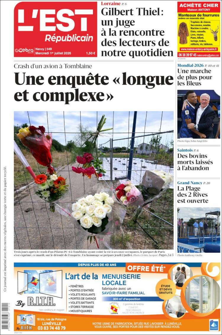 Portada de L'Est Republicain (Francia)