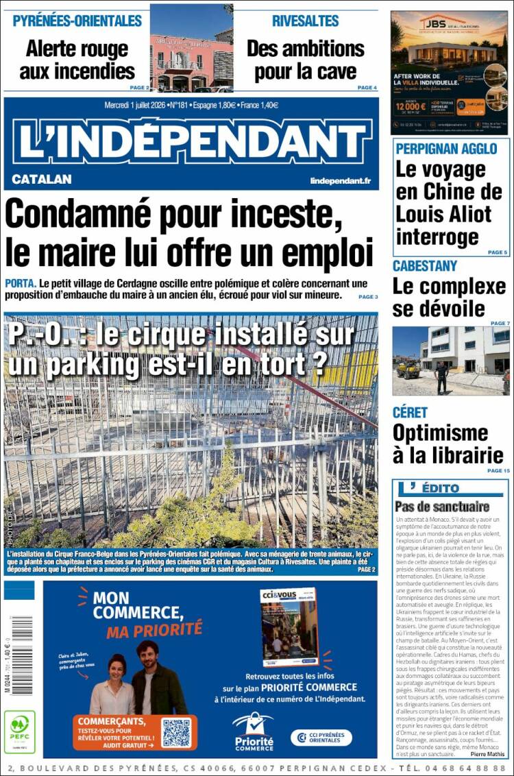 Portada de Le Indépendant (Francia)