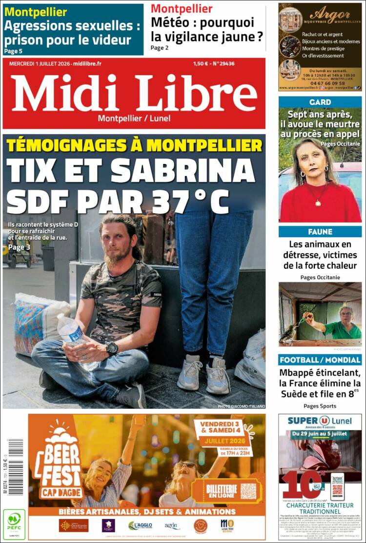 Portada de Midi Libre (Francia)