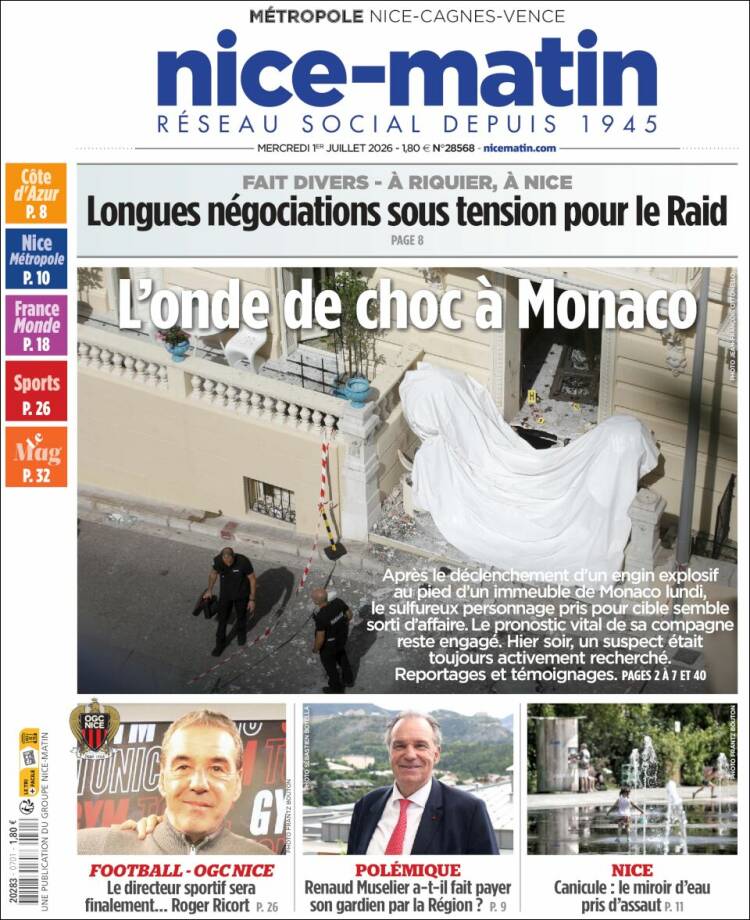 Portada de Nice-Matin (Francia)