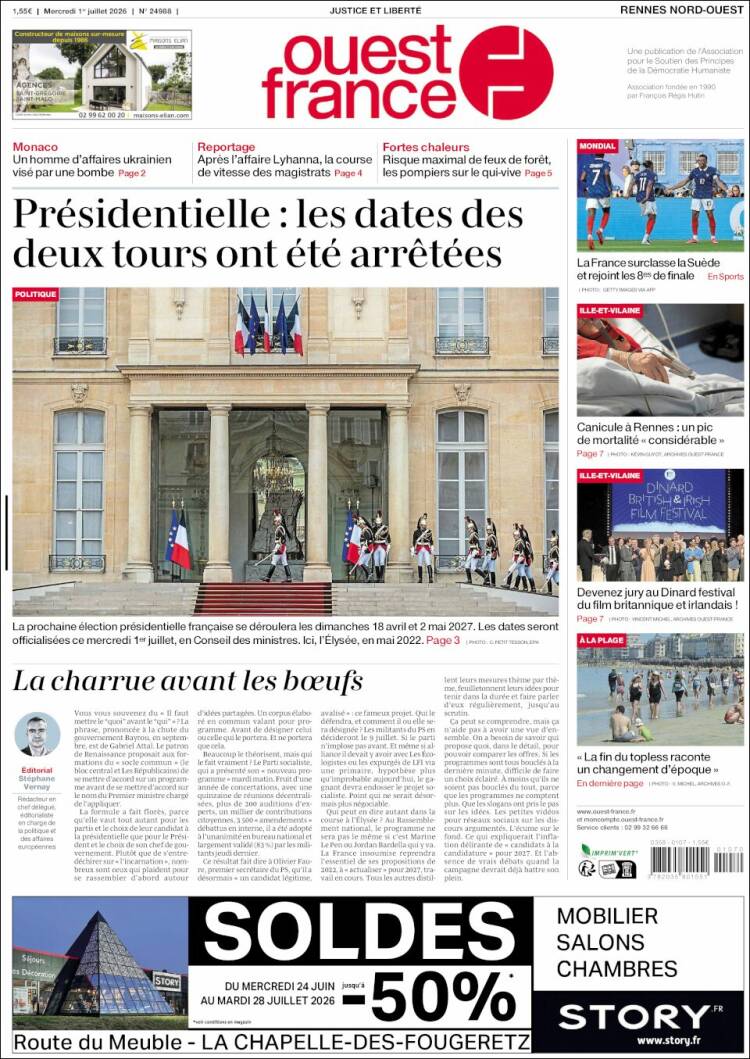 Portada de Ouest France (Francia)