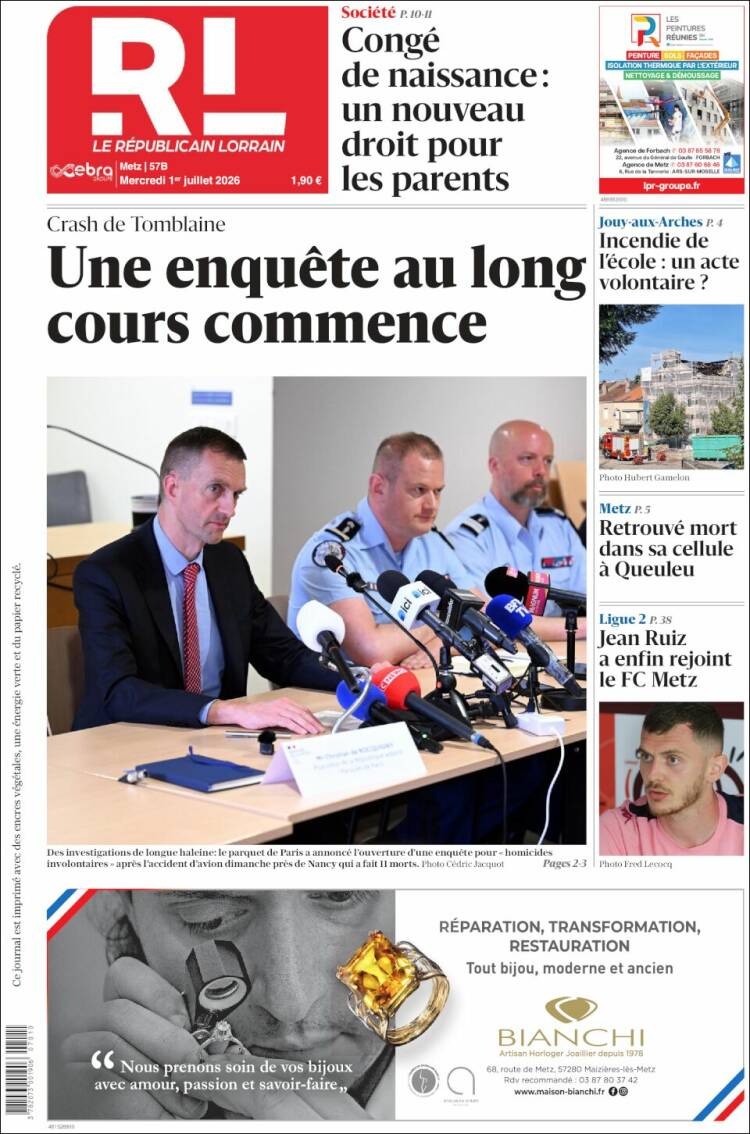 Portada de Le Republicain Lorrain (Francia)
