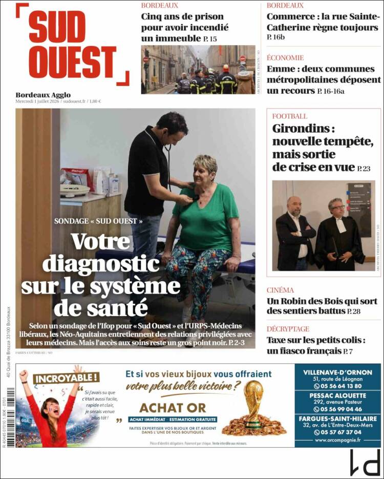 Portada de Sud Ouest (Francia)